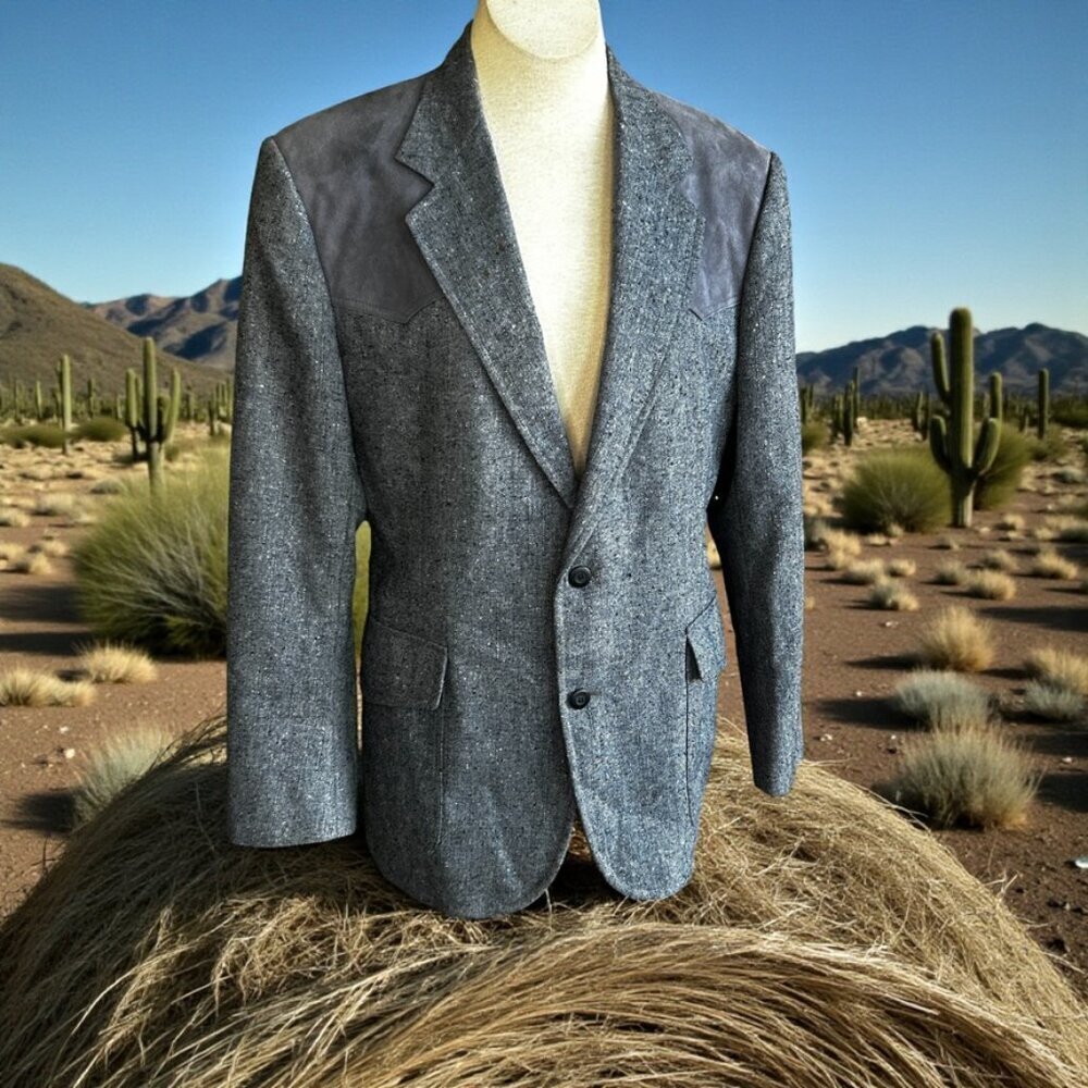 Pendleton Western Vintage Slate Blue Gray Tweed Rockabilly Blazer Size 40